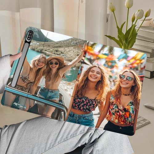 Custom Photo Personalized Flip Case for Samsung Galaxy Tab S7+/S7 Plus 12.4 inch(2020),Model Code: SM-T976B/T975, Samsung Galaxy Tablet Customized Picture Text Leather Stand Cover Protective Case