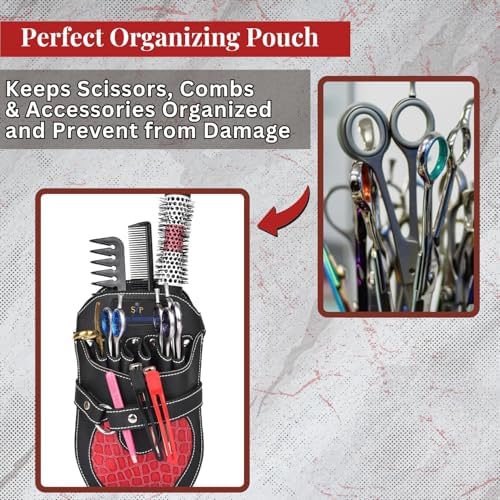Shear Professional Leather Holster Scissor Pouch For Hair Stylist Tools Bag, Barber Hairdressing Organizer with Waist Shoulder Belt, Shear Hair Cutting Scissor Holder, Baber Accessories for Travelling