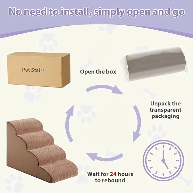 LEXTRO Dog Stairs for Bed, 4-Steps Dog Ramp for Bed, Pet Stair with Highly Supportive Foam and Non-Slip Bottom, Pet Stairs for Large Dogs and Medium Dogs (High 19.7 Inch)