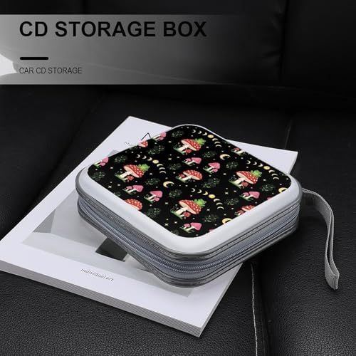 40-Disc CD/DVD Protective Case Frog Mushroom, Hard Plastic Binder with Zipper, Portable Storage Organizer for Travel Office