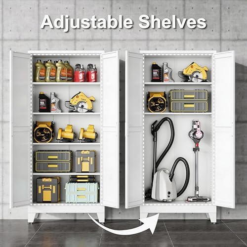 71" H Steel Storage Cabinet,Heavy Duty Tool Storage Cabinet,Metal Garage Storage Cabinets,Broom Closet Storage Cabinet,Utility Cabinet,White Storage Cabinets