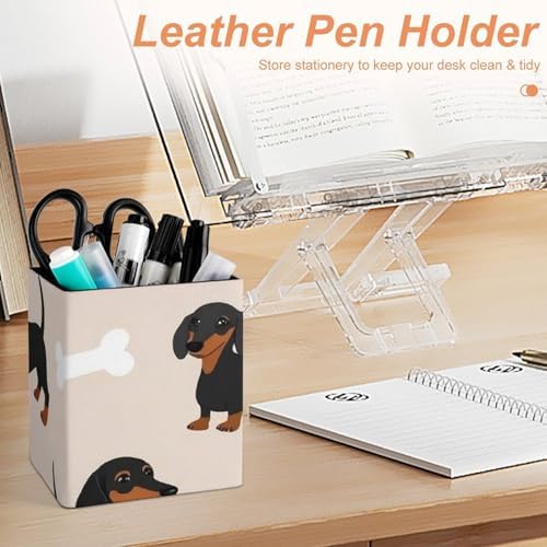 Fashion Pen Cup Pencil Holder Makeup Brush Storage Leather Desk Organizer Wiener Dog Doxie Dachshund Weiner Dog Pet Dogs