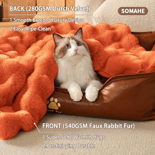 SOMAHE Soft Faux Fur Cat Blanket, Washable, Small 22x18 Vibrant Orange