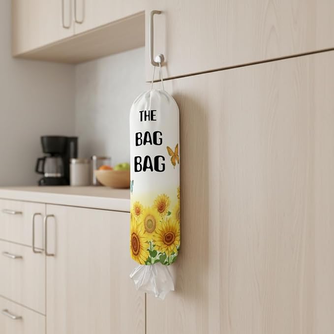 Plastic Bag Holder, Wall Mount Plastic Bag Organizer Dispenser Reusable Grocery Bag Organizer for Home Kitchen(Sunflowers)