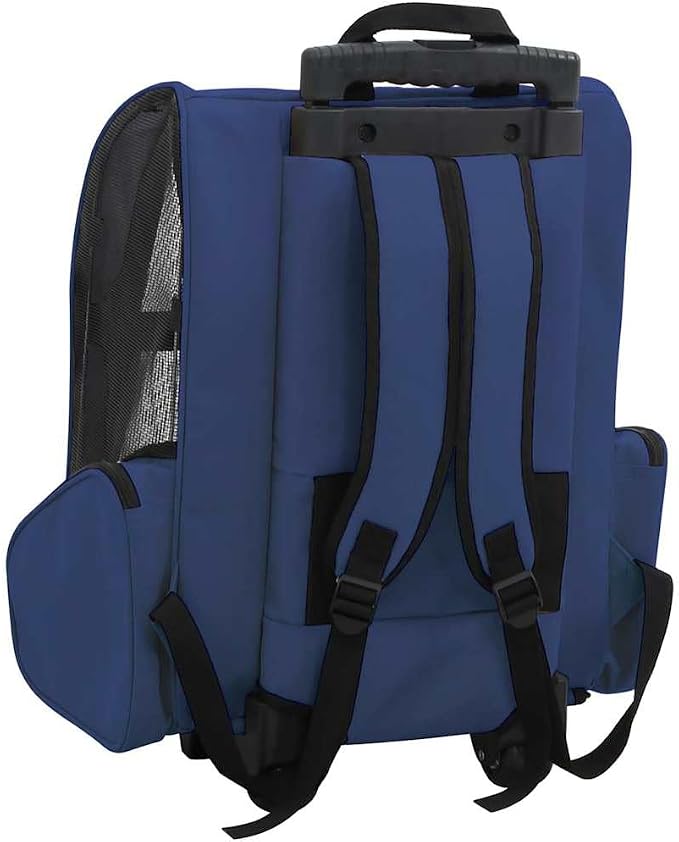 Foldable Pet Trolley for Small Dogs and Cats, Portable Rolling Pet Carrier with Mesh Windows and Storage Pockets, Blue
