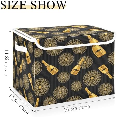 Storage Bins with Lids Gold Champagne Bottles and Foldable Storage Boxes with Handles Large Storage Basket Collapsible Organizer Containers for Closet Home Bedroom Office