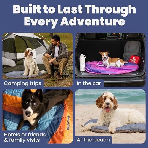 Rubyloo Dog Mom Bundle - Puffer Tote with Storage Containers (Grey) and Travel Dog Bed Large (42”x30”) (Sunset Surf Teal) - Travel Bag and Portable Outdoor Bed Set