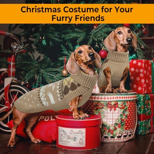 Lelepet Mini Dachshund Sweater Turtleneck Dog Sweaters for Small Dogs XS-XL | Pullover Knitted Dog Coat,Cold Weather Dachshund Clothes, Fall/Winter Cozy Outfit for Wiener Dogs,Stretchy Knitwear,XS,Khaki