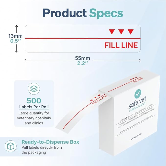 Fill Line Syringe Label - Large Size | Dispensed Medication Veterinary Pharmacy and Clinical Labels | Roll of 500 | Clinical-Grade Color-Coded Stickers for Medication Bottles and Hospital Use