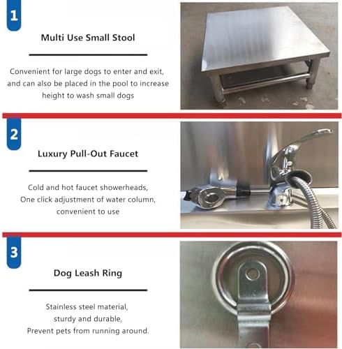 Dog Grooming Tub, Professional Stainless Steel Pet Bathing Station with Faucet - Heavy Duty Dog Washing Sink for Dogs and Cats, Ideal Grooming Bathtub for Home,Silver-48x,47in/120cm