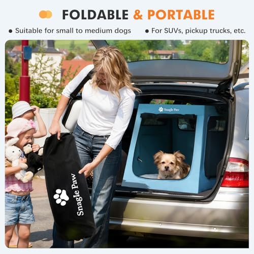 Metal Frame Dog Car Crate, Portable Pet Carrier for Medium Large Dog,Blue,L