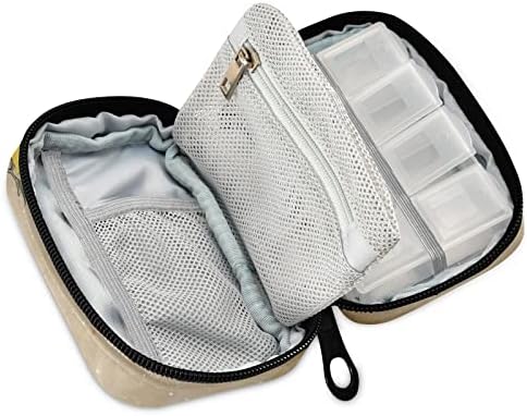 Vintage Sunflower Bee Pill Box 7 Day Pill Case Travel Pill Organizer Bag with Zipper Portable Weekly Case Compact Size for Vitamin Supplement Holder