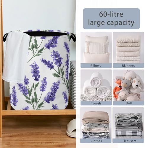 Lavender Laundry Basket,Oxford Cloth Laundry Hamper with Handle Foldable Portable Clothes Storage Basket for Bathroom Bedroom Dorm Room 16" x 20.8"