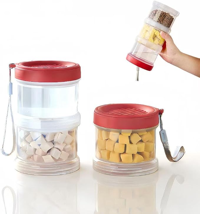 2025 Upgraded Airtight Dog Treat Container, Leak-Proof Stackable Pet Food Jar 2/3/4 Layers, Portable with Lanyard for Outdoor, Travel, Training & Home, Food-Grade PP (Red)