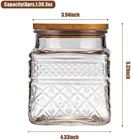 WHJY Glass Storage Container with Lid, Airtight Glass Jars, Farmhouse Tea Canister, Dog Treat Jar for Pet, Glass Candy Cookies Coffee Canister Jar Bath Salt Container - Square 47 oz