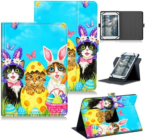 Universal Tablet Case for T-Mobile Revvl Tab 2 10.1" Model:9185W 2025/Revvl Tab 5G 10.36" 2023, 360 Degree Rotating Kickstand Protective Stand Leather Shell Cover for 9"-10.5", Rabbit Cat