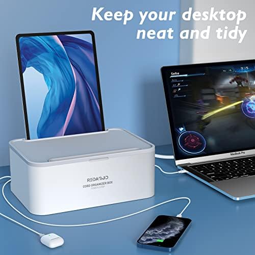 Power Strips with Cable Management Box, Surge Protector, White | Cord Organizer with 8 Outlets 3 USB Ports Switch Control, 6.6 ft Plug Extension Cord, Charging Station for Dorm, Office, Home