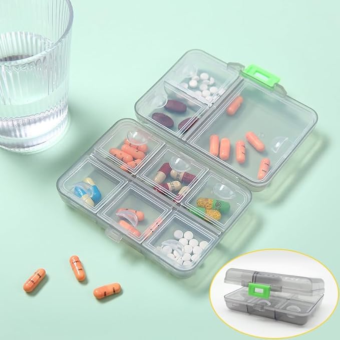 Large Pill Organizer Case, Weekly Vitamins Dispenser Container | Daily Travel Fish Oil Supplement Medicine Reminder Planner with Anti-Mixing Wide Openings Design, Easy to Retrieve Meds, Grey