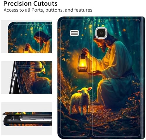 for Samsung Galaxy Tab E 9.6" 2015 SM-T560/T561/T567 Case | Slim Leather Smart Cover with Multi-Angle Anti-Slip Stand [Auto Wake/Sleep] Shell for Women Men - Man Sheep Forest