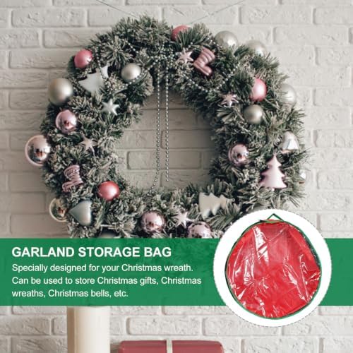 Toddmomy Red Christmas Wreath Storage Bag, Pet PVC Holder Round Window | Waterproof Sturdy Packing Bag, Holiday Party Decor Storage, View