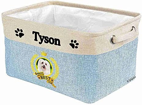 Custom Name Collapsible Dog Toy Storage Basket Bin World's Best Dog Cute Maltese Foldable Pet Toy Box Closet Shelf Baskets Organizer for Bedroom Home Dog Cat with Handles Blue