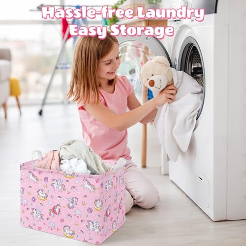 Collapsible Storage Basket Collapsible Fabric Laundry Basket with Handles | Spacious 15.7"×11.8"×11.8" size Folding Design Easy to Store Sturdy Fabric with Reinforced Handle Easy to Clean