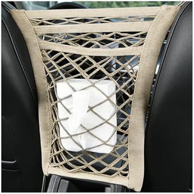 Car 3-Layer Car Mesh Organizer, Stretchable Seat Back Net Storage Pouch Pet Kids Barrier for Driving Safely, Automotive Driver Cargo Tissue Handbag Netting Holder Pocket, Universal Fit