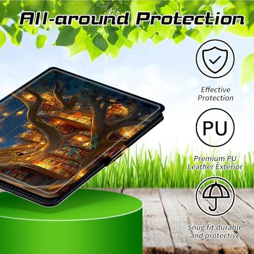 Universal Case for T-Mobile Revvl Tab 2 10.1" Model:9185W 2025/Revvl Tab 5G 10.36" 2023, 360 Degree Rotating Kickstand Protective Stand Leather Shell Cover for 9"-10.5", Lantern Village