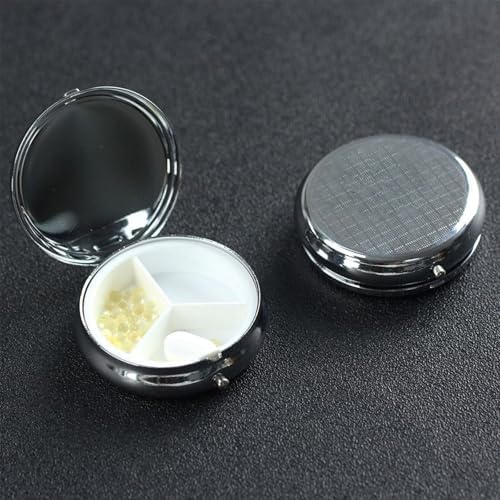 Pill Box 3 Compartment Medicine Pill Case for Pocket or Purse Mini Metal Pillcase Purple Flowers and Candles Pill Holder Vitamin Organizer Portable Travel Pills Container to Hold Supplements Vitamins