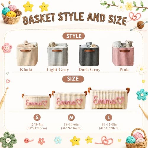 KALOTOYS Personalized Dog Toy Basket with Pet Name, Custom Corduroy Pet Storage Bin with Knitted Name and Icon, Dog Cat Toy Organizer for Toys Treats Accessories