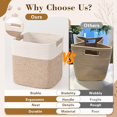 12 Inch Storage Cubes, 3 Pack Cube Storage Bins for Organizing, Cotton Rope Woven Baskets for Shelves, Bathroom, Kids Room, Closets, Baby Nursery
