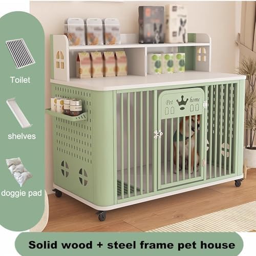 Portable Dog Crate with Storage Shelf for Cans, Dog Toilet Base, Universal Wheels, Ideal for Small & Medium Dogs - Grey & White Pet Travel Solution