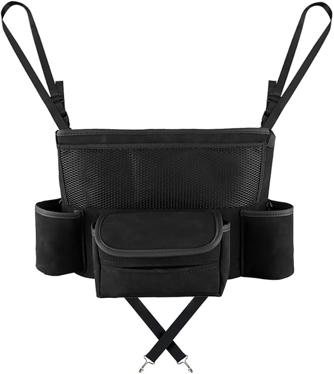 Car Organizer, Leather Large Capacity Car Purse Holder Between Seats, Seat Back Net Bag Double-sided Tissue Storage Handbag Holder Car Divider (Black)