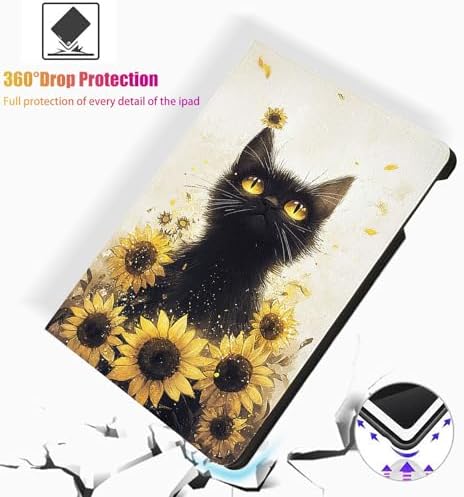 for Microsoft Surface Pro X/Pro X Plus-13 2019/2020/2021/2024 Tablet Case,Auto Wake/Sleep,Adjustable Stand Protective Cover - Black Cat Sunflower