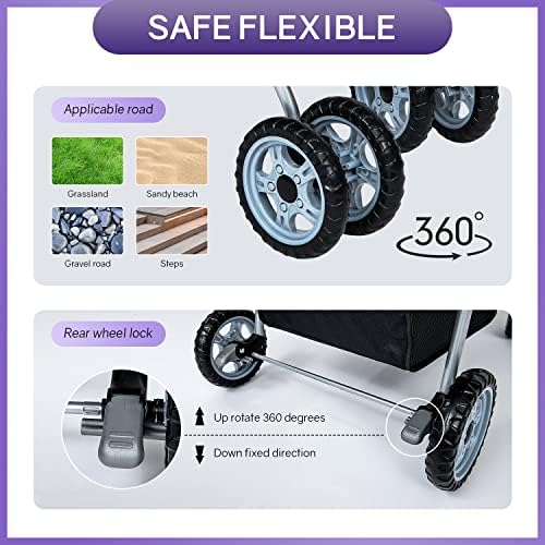 BestPet | 4-Wheel Foldable Pet Stroller | Purple | Lightweight & Portable | Travel Carrier with Mesh Windows, Storage Basket, Cup Holder, Safety Brakes, and Waterproof Fabric | For Small Dogs and Cats
