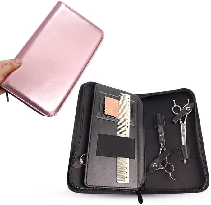 Scissor Pouch Bag Salon Scissors Storage Case Holder for Hairdressers, Barber Pouch Cases Comb Scissor Holder Holster Bag for Salon Hair Stylist and Pet, PU Leather (V-009-SC-Pink)