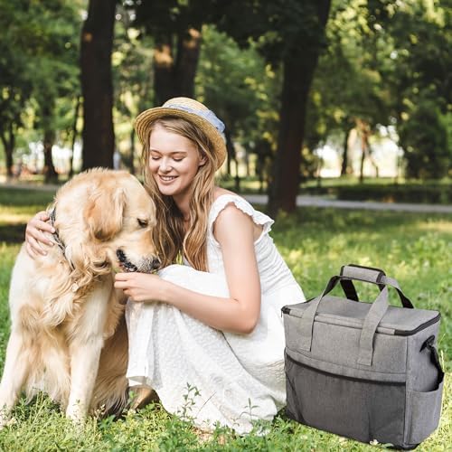 Dog Travel Bag - Cat and Dog Storage Organizer with Pockets, Mat, 2 Food Containers, and 2 Large Collapsible Travel Dog Bowls by PETMAKER (Gray)