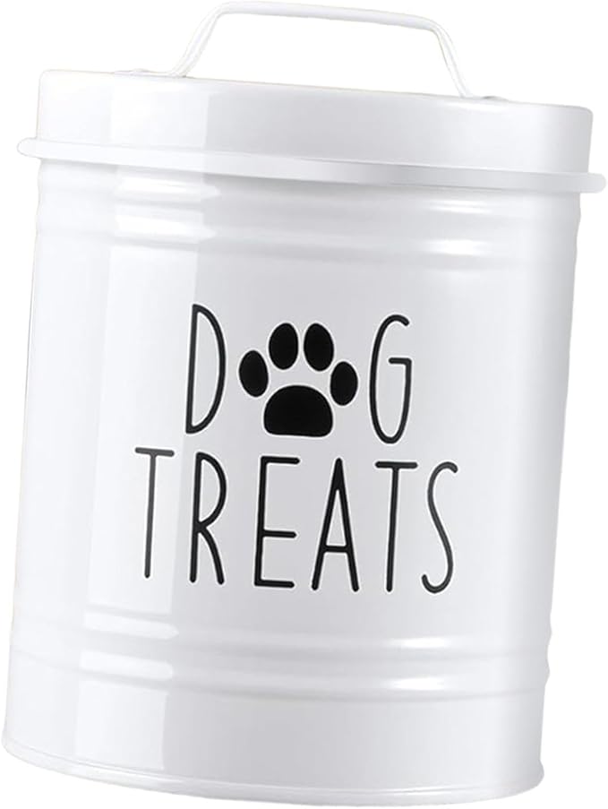 Sealed Storage Container Dog Food Organizer Pet Treat Storage Bin Airtight Metal Jar Rubber Seal Smooth Handle Compact Wide Opening Suitable for, White