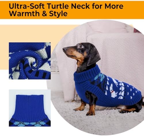 Lelepet Dachshund Sweater Turtleneck Dog Sweaters for Small Dogs (XS-XL) | Warm Pullover Knitted Dog Coat,Cold Weather Dachshund Clothes,Fall/Winter Cozy Outfit for Wiener Dogs,Stretchy Knitwear, Blue