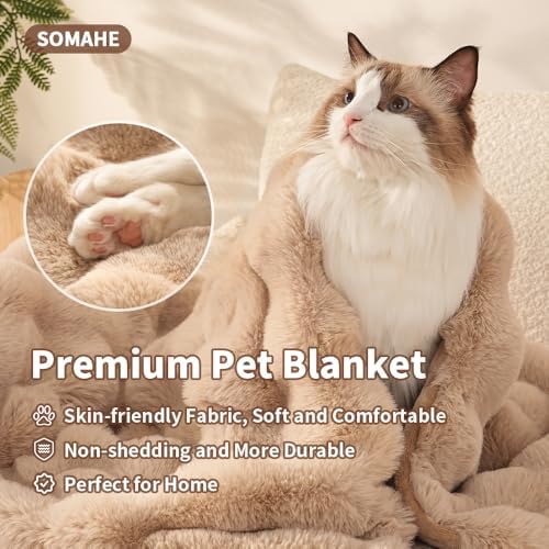 SOMAHE Soft Faux Fur Cat Blanket, Washable, Small 22x18 Latte Coffee
