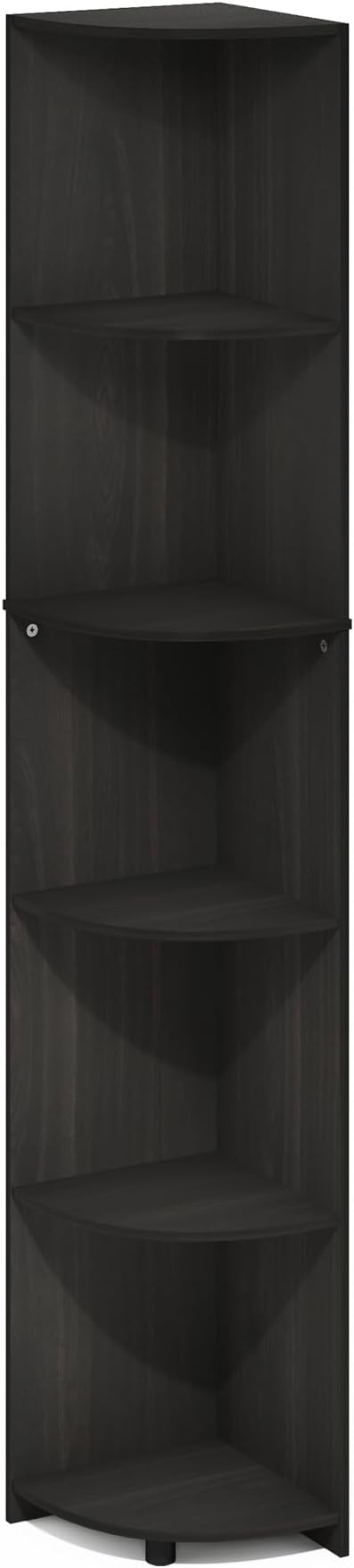 Furinno ECON Corner Shelf, 5-Tier Corner Book Shelf, Storage Shelves, Display Rack, Bookshelf, for Organization and Storage, Living Room, Home Office, Espresso