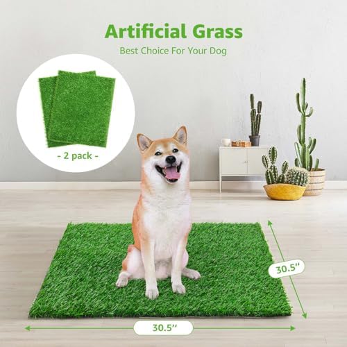 2 Pack Artificial Dog Grass Pee Pad 30.5x30.5, Indoor Puppy Potty Training | Replacement Grass Pad, Easy to Clean, with Drainage, Realistic, Fake Grass Mat, Turf Rug for Apartment, Balcony, Outddor Use