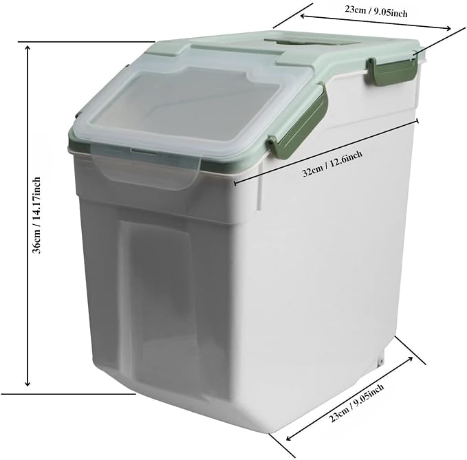 Rice Storage Container 25 lbs, 2 Packs Large Flour Storage Containers with Seal Locking Lid & Wheels, BPA Free Rice Dispenser, Measuring Cup | Scoop, for Sugar Cereal Dry Food -Green