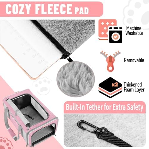 GAPZER Large Cat Carrier Soft, Collapsible Travel Pet Carry Bag, Small Dogs | Big Kitten Cat 20lbs Mainecoon, Top Open Travel Shih-Tzu Pet Kennel, Yorkie Small Dog 10 Pounds, 18x12x12, Durable Cloth Pink