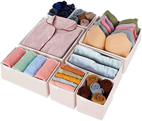 Criusia 8 Pack Underwear Drawer Organizer, Foldable Cloth Storage Box Closet Dresser Drawer Divider for Clothes, Bras, Socks, Ties, Scarves, Lingerie, Accessories