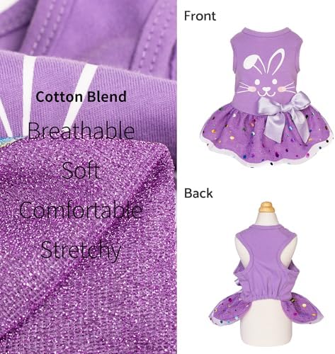 Fitwarm Easter Bunny Dog Dress, Holiday Dog Clothes for Small Dogs Girl, Pet Easter Outfit, Purple, White, Small