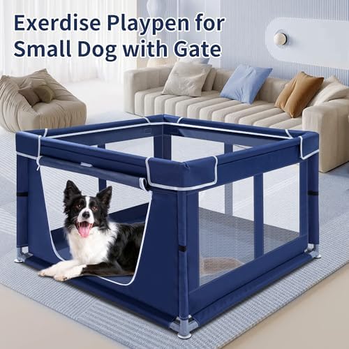 Puppy Playpen Indoor for Dog Small Pets, Dog Playpen 42x42x25 Inch, Dog Play Pen with Gate for Outdoor and Indoor, Oxford Fabric Pet Playpen for Puppy, Anti-Tipping Dog Enclosure with Zipper Door