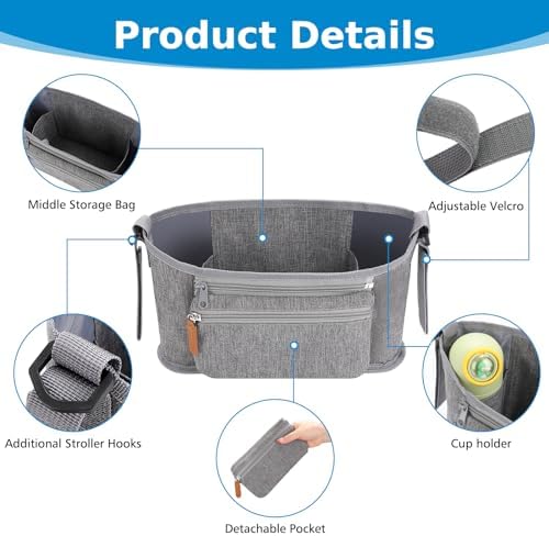 Accmor Universal Stroller Organizer with Detachable Phone Bag, Stroller Bag Caddy Organizer Stroller Accessories for Uppababy, Baby Jogger, Nuna, Doona, Britax Strollers
