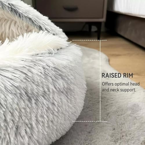 Cat Bed Round Fluffy Hooded Cat Bed Cave, Anti-Anxiety Cave Bed with Hooded Blanket, Cozy Cuddler Luxury Puppy Pet Bed, Anti-Slip Bottom and Machine Washable