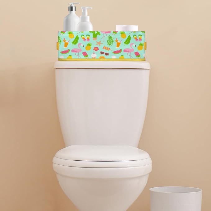 Summer Flamingo Fruits Bathroom Storage Basket, Foldable with Handle Open Countertop Paper Towel Decorative Box, Toilet Tank Top Shelf Baskets for Home Closet Bedroom Living Room O